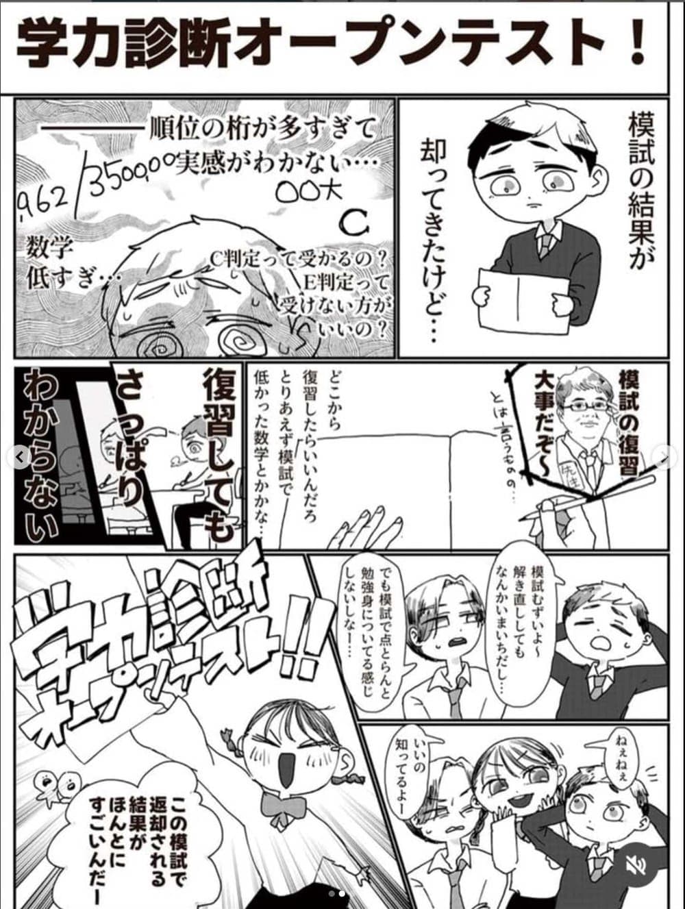 井上さんが描いた学力診断オープンテストの漫画